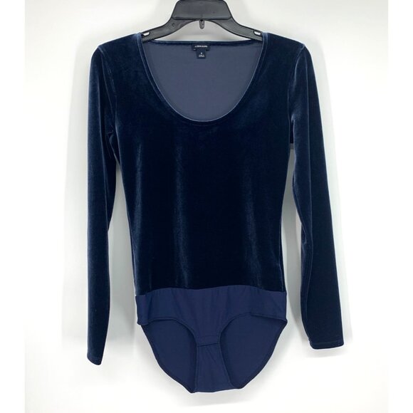 J.Crew/Jeans Bodysuit Blue Velvet Scoopneck Long Sleeve - Picture 2 of 10